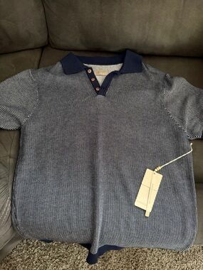 Textured HB Knitwear Navy Blue Polo